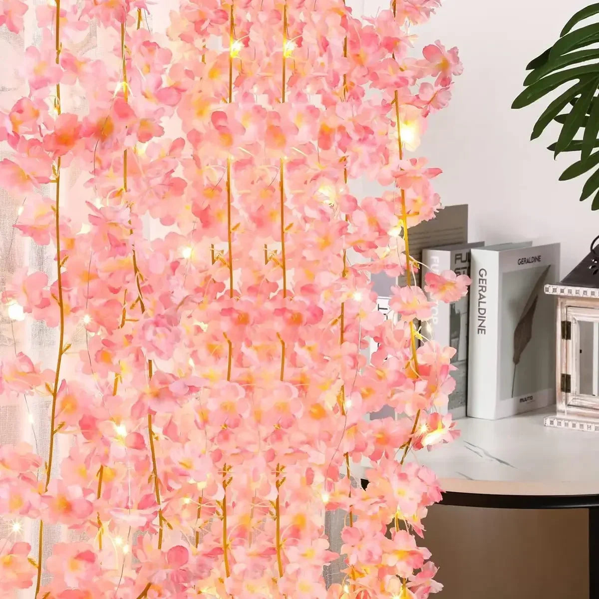 Cherry Blossom String Lights - 2M 20LED Artificial Flower Vine Garland for Weddings & Parties
