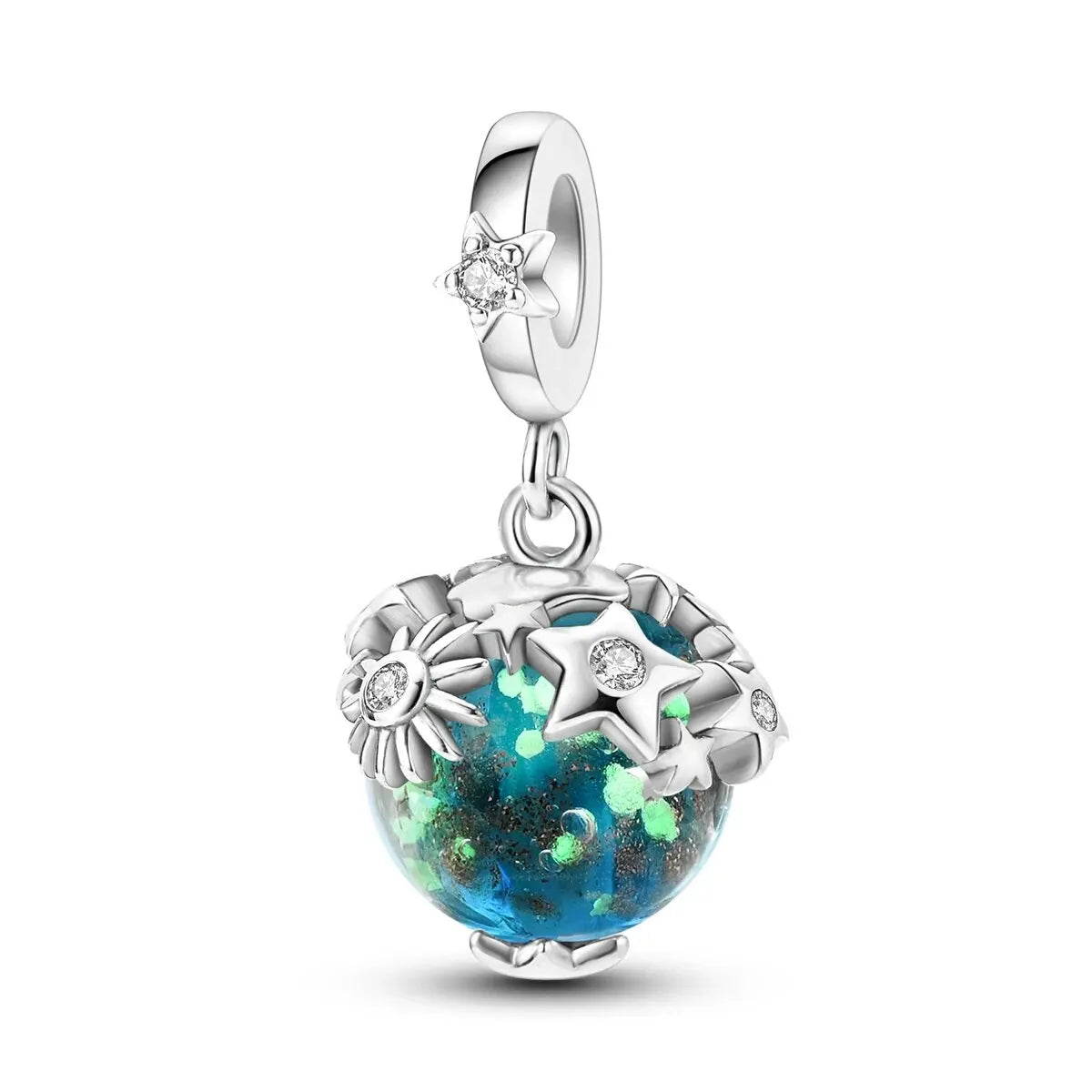 MULA Chameleon Silver-Plated Charm with Color-Changing Crystal Ball - DIY Snake Chain Bracelet Jewelry Gift for Women