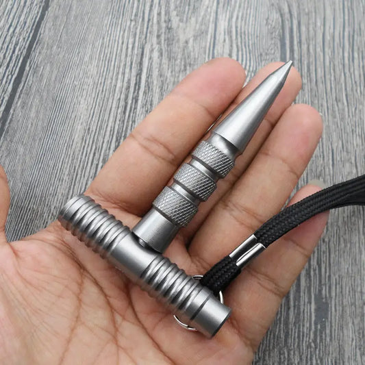 Portable Combination Key Stick – Aviation Aluminum Cool Outdoor Pen-Shaped Broken Window Tool with Pointed Cuban Rattan