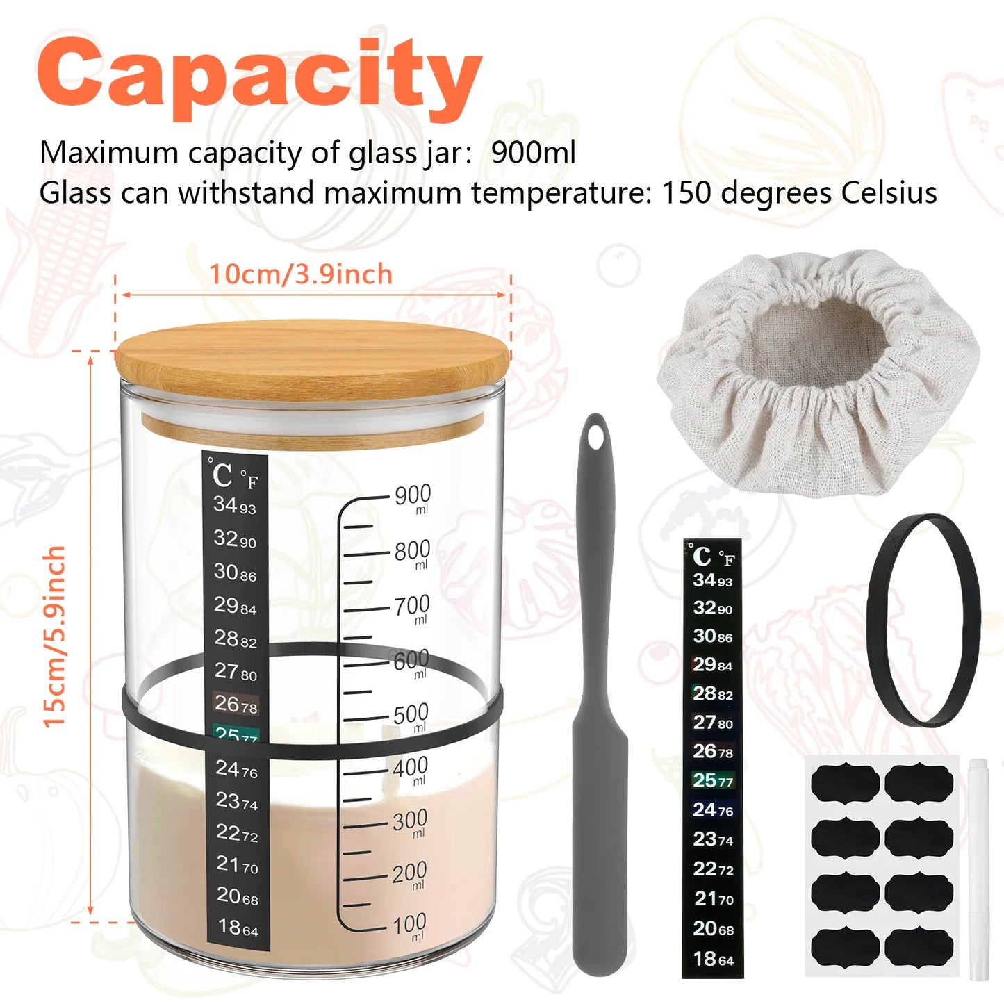 900ml Sourdough Fermentation Jar - Clear Glass with Wide Mouth and Lid - Essential Sourdough Starter Container for Baking Supplies