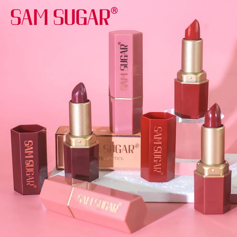6 Colors Gold Bar Tube Lipstick – Matte, Pearlescent Glitter, Velvet Texture, Valentine's Day Gift (1PC)