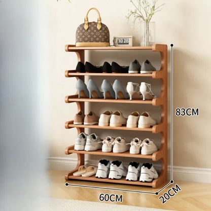 Chinese Style Wooden Shoe Rack — Multifunctional Bamboo Entrance Storage Cabinet for Shoes