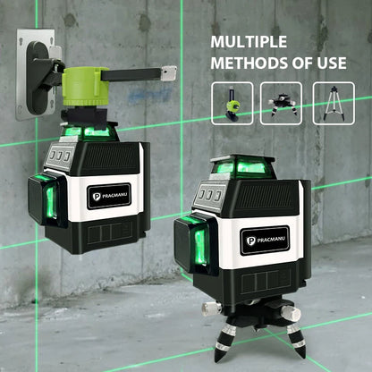 Pracmanu Mini 12-Line 3D Laser Level — Self-Leveling 360° Horizontal & Vertical Green Laser Beam