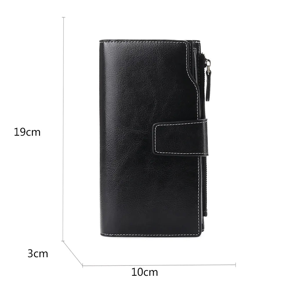 2024 New RFID Long Women’s Wallet — Genuine Leather Clutch with Zipper Coin Pocket, Card Holder & Printed Design