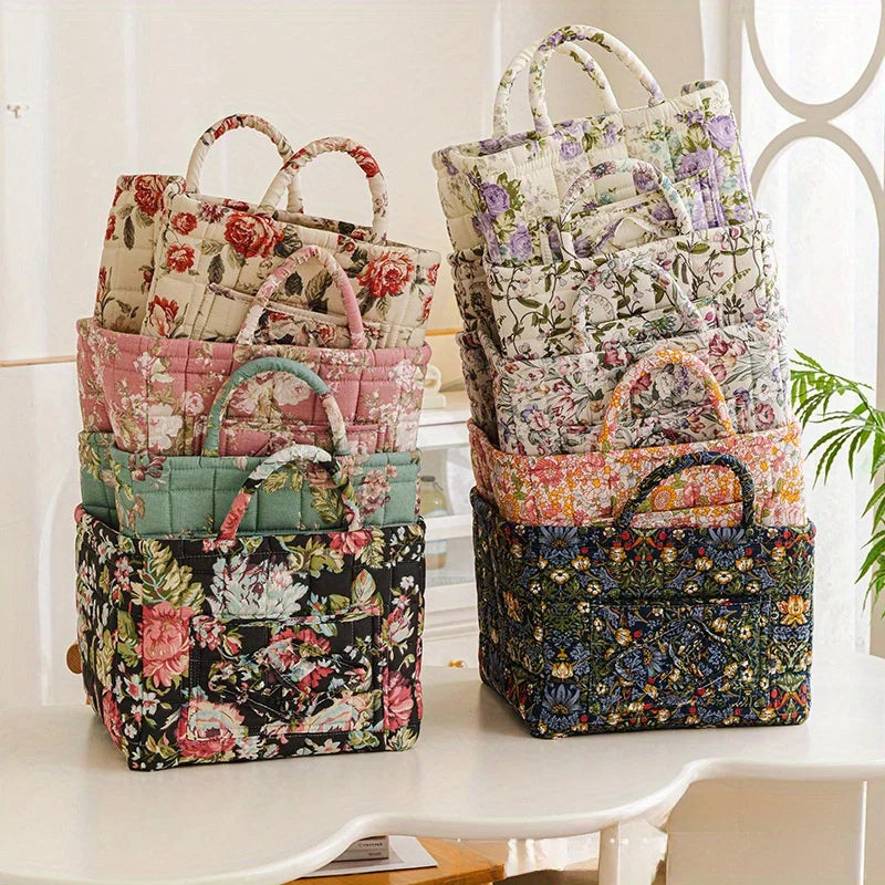 Floral Fabric Storage Bins with Handles – Foldable Desktop Organizer Basket for Clothes, Underwear & Home Decor Multi-Compartment Storage
