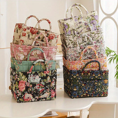 Floral Fabric Storage Bins with Handles – Foldable Desktop Organizer Basket for Clothes, Underwear & Home Decor Multi-Compartment Storage