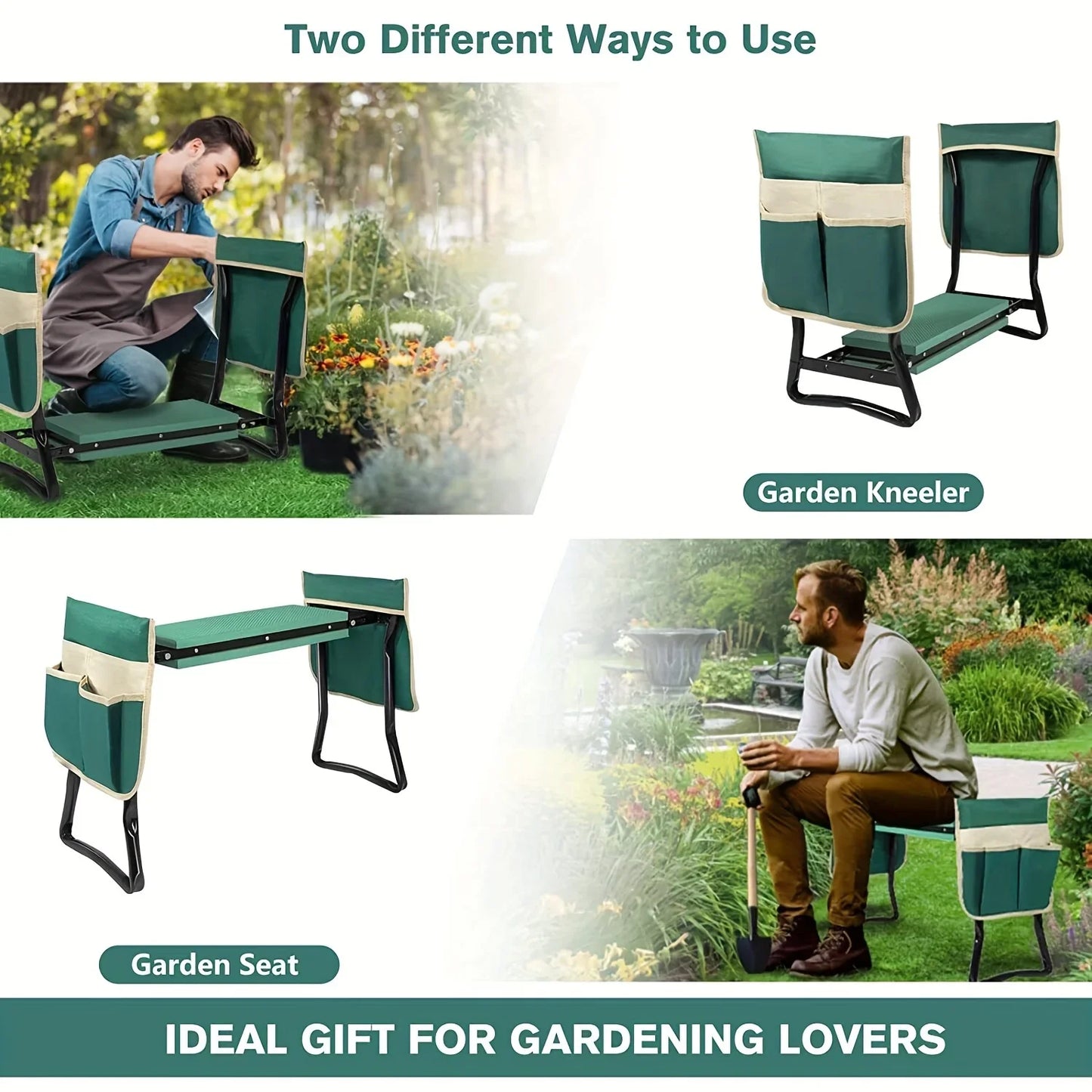 Upgraded Foldable Garden Kneeler & Seat – Heavy-Duty Gardener Stool with Thickened Soft Kneeling Pad