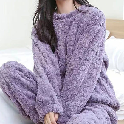 Autumn Women's 2 Piece Warm Velvet Pajama Set – Ribbed Fleece Pullover & Pants, Casual Loungewear (2023)