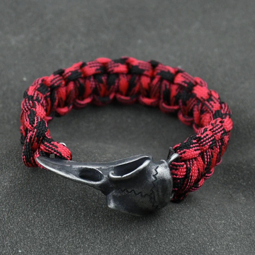 Odin Crow Skeleton Viking Bracelet - Norse Rune Bead Paracord Rope Valknut Eagle Pendant Amulet Jewelry Gift