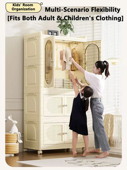 Foldable Storage Cabinet with Drawers – Dustproof Wardrobe Organizer for Home & Office