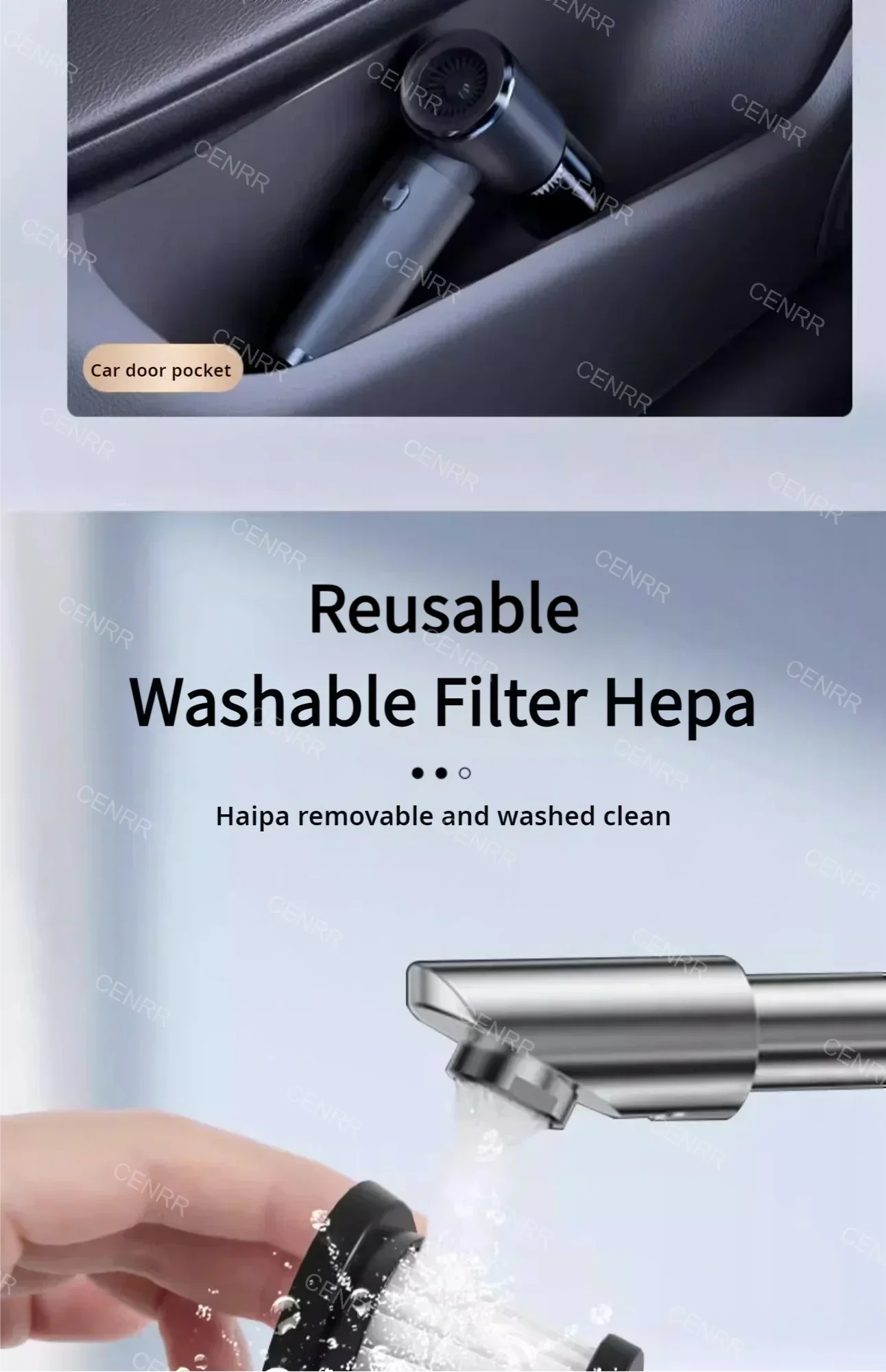 CENRR 210000PA Mini Wireless Car Vacuum Cleaner – Powerful Handheld Portable Cleaning Machine