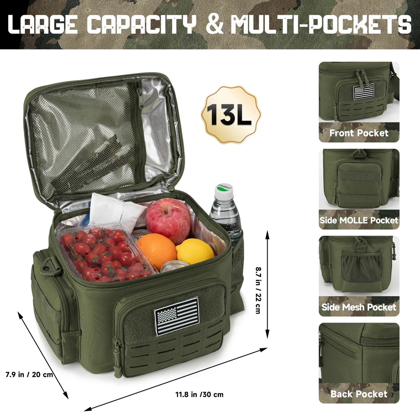 Military Tactical Lunch Box for Men - Heavy Duty, Leakproof, Insulated Thermal Cooler Bag for Work, Camping, Picnic Meals