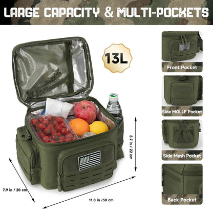 Military Tactical Lunch Box for Men - Heavy Duty, Leakproof, Insulated Thermal Cooler Bag for Work, Camping, Picnic Meals