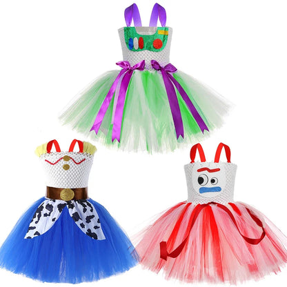 Kids Toy Story Character Tutu Dress - Woody, Jessie, Buzz & Forky Cosplay Costume for Halloween & Stage Performances