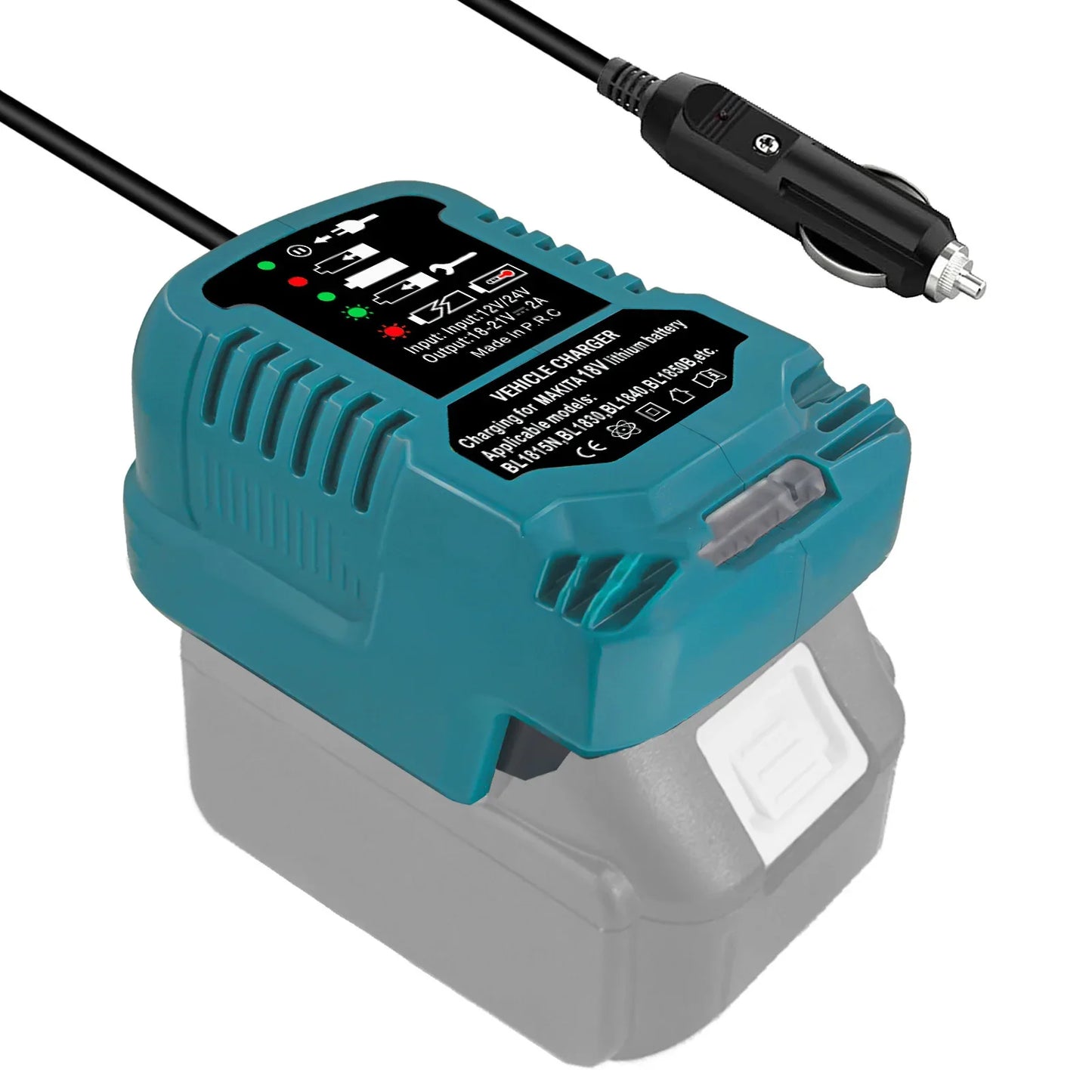 DC 12V/24V Mini Car Charger – Compact Li-ion Cigarette Lighter Plug with LED for Makita 18V LXT Batteries BL1860 & BL1830