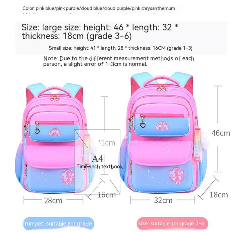 Orthopedic Primary School Bags for Girls - Gradient Color Backpack for Grades 1-3-6, Large Capacity Kids Rucksack Mochila