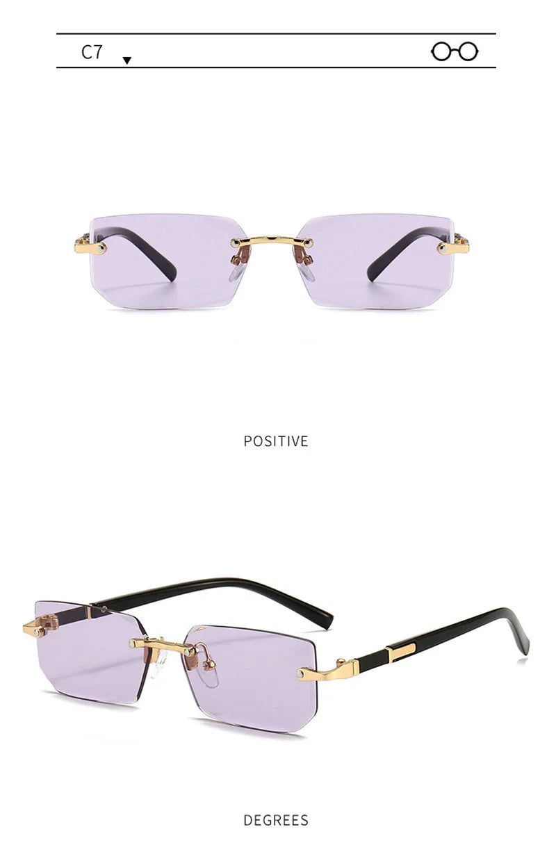 Fashion Rimless Sunglasses – Classic Small Square Frameless Shades for Men & Women, Summer Travel Eyewear