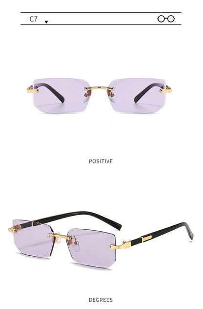 Fashion Rimless Sunglasses – Classic Small Square Frameless Shades for Men & Women, Summer Travel Eyewear