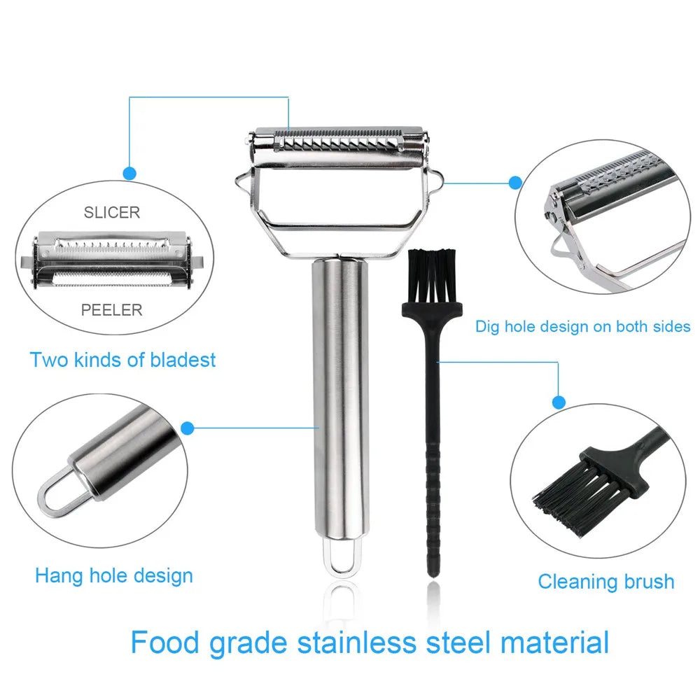 Multi-Function Stainless Steel Peeler - Fruit, Vegetable, Melon, Potato, Carrot, Cucumber Grater, Julienne Slicer - Home Kitchen Tool