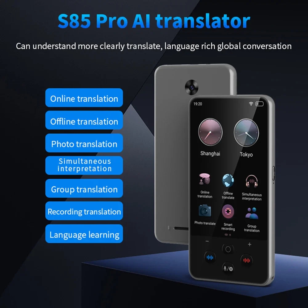 S85 Pro Language Translator Device - 138 Languages, 4-inch Screen, Voice & Video Recording, Offline Translation, 8GB Storage & 2000mAh Battery