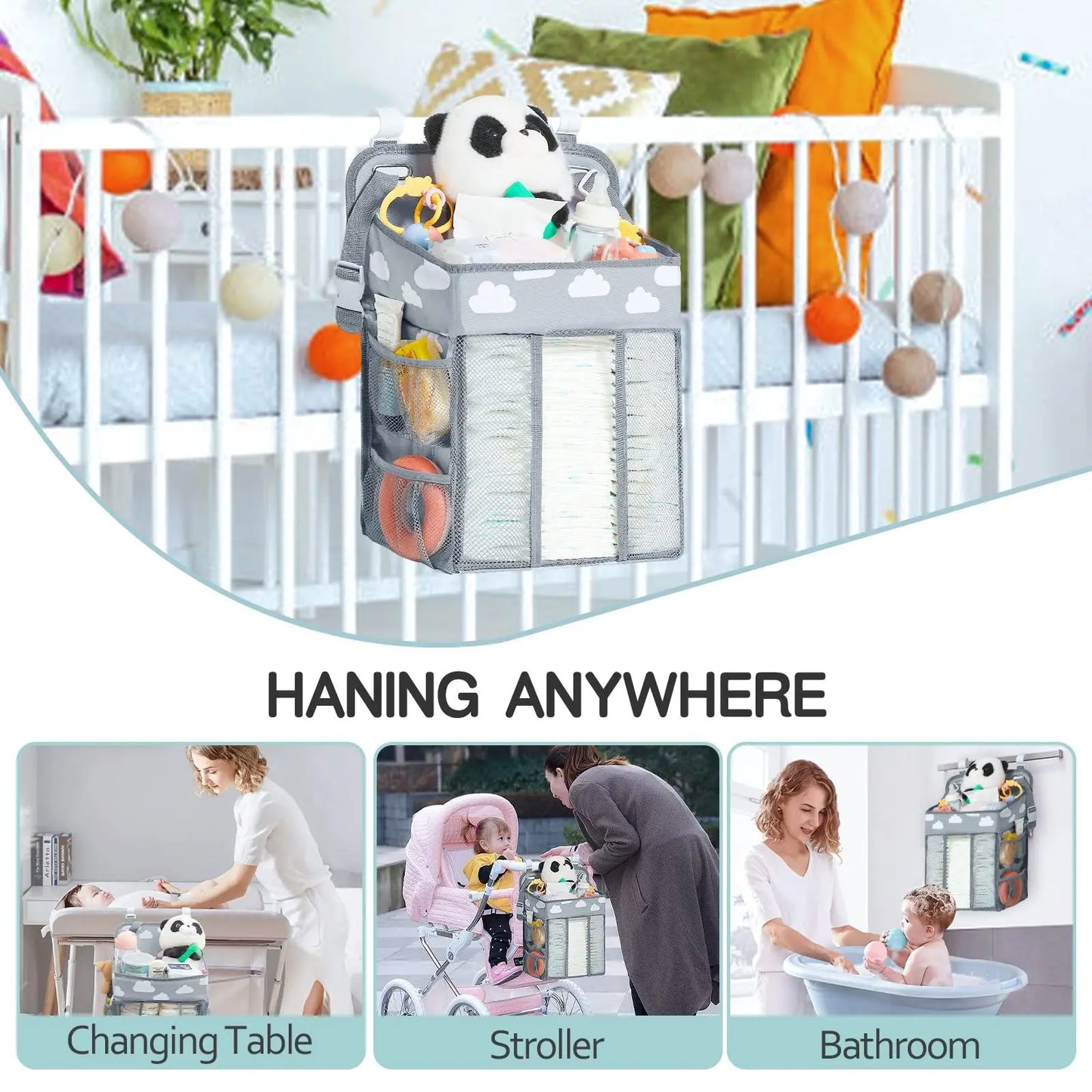 Baby Crib Hanging Storage Bag – Diaper & Nappy Organizer for Cot, Infant Essentials Holder