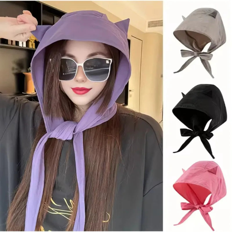 Women Cute Cat Ear Bucket Hat – Kawaii Cartoon Soft Breathable Sun Protection Cap, Adjustable Casual Summer Multi-Functional Hat