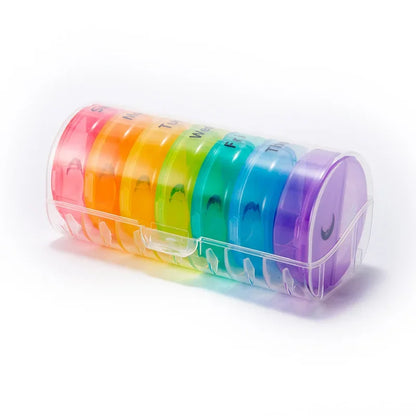 Rainbow 7-Day Pill Organizer — Portable Plastic Weekly Medicine Storage Box for Tablets