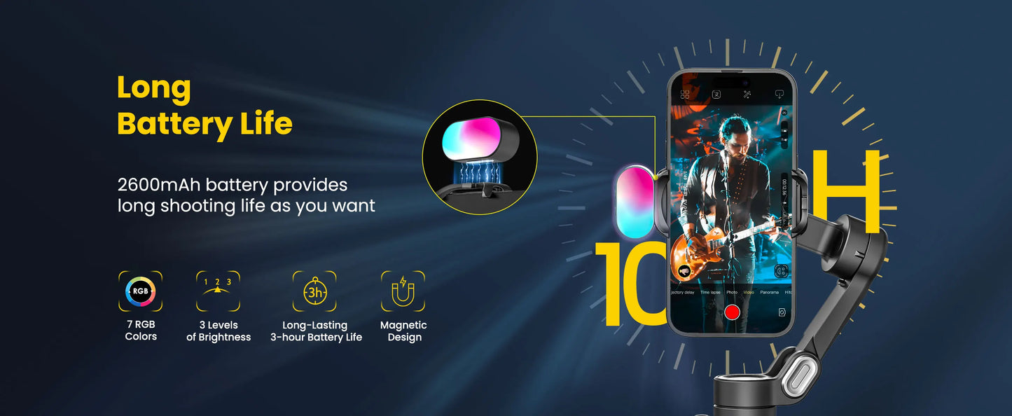 AOCHUAN Smart XE Combo1 3-Axis Handheld Gimbal Stabilizer – iPhone & Android Smartphone with Extension Rod