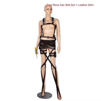 Attack on Titan Cosplay Costume - Recon Corps Jacket, Leather Skirt & Hookshot Belt Set for Anime Fans