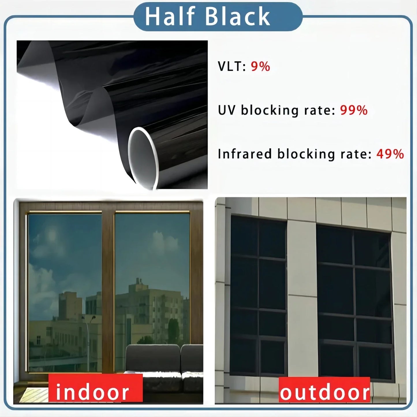 Solar Reflective Window Film - Insulation Privacy Glass Tint Sticker with 99% UV Protection for Home & Office Windows