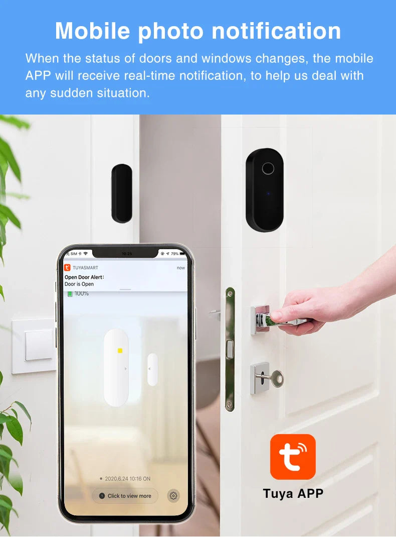Tuya Smart Zigbee Door & Window Sensor – Black Open/Close Detector for Smart Home Security, Compatible with Smart Life App