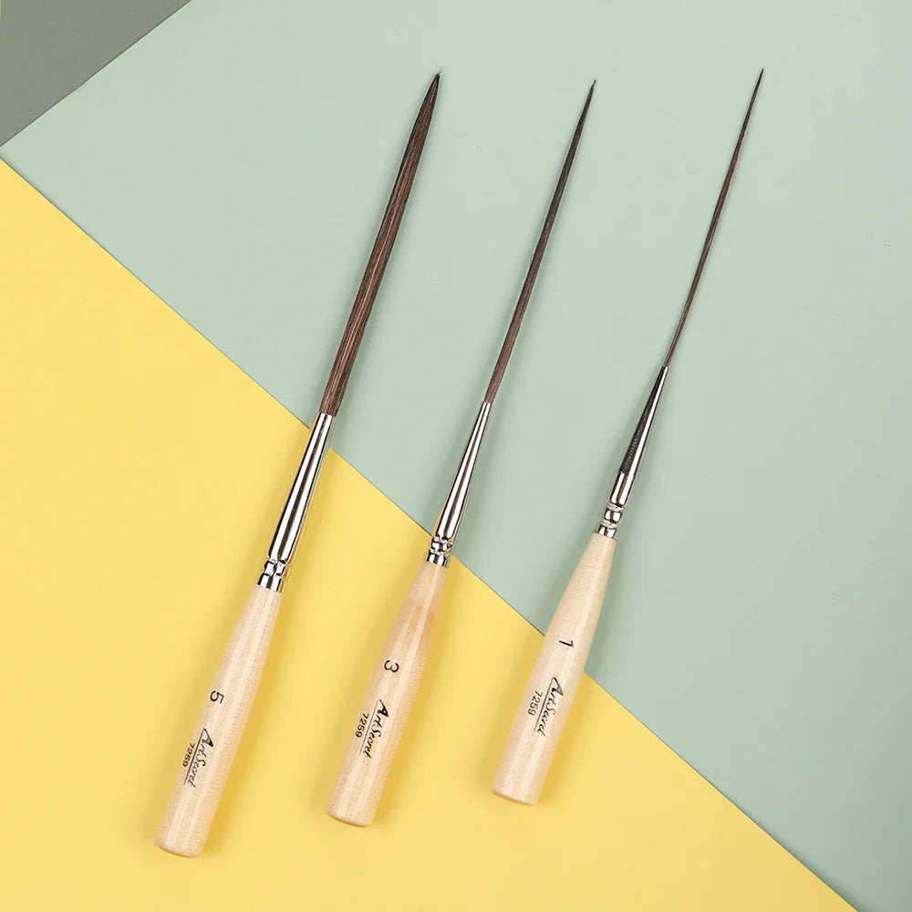 Artsecret Long Liner Detail Brushes – Premium Cattle Ear Hair Watercolor & Nail Art Striping Pens (0.8, 1.2, 2.8mm)