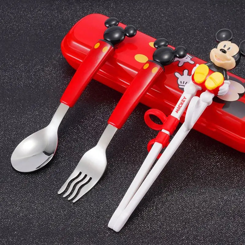 Disney Kids Tableware Set — Lightning McQueen, Mickey, Minnie, Stitch & Princess Elsa Training Chopsticks and Spoons