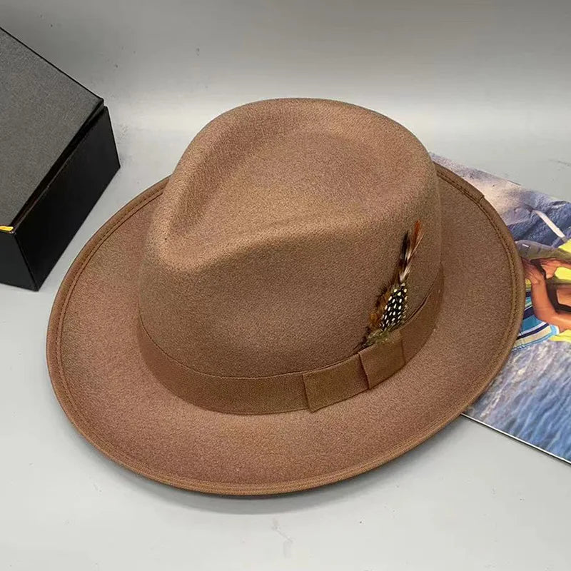 Unisex Black Fedora Hat – Wide Brim Jazz Panama Top Hat for Autumn and Winter – Classic Gentleman Style