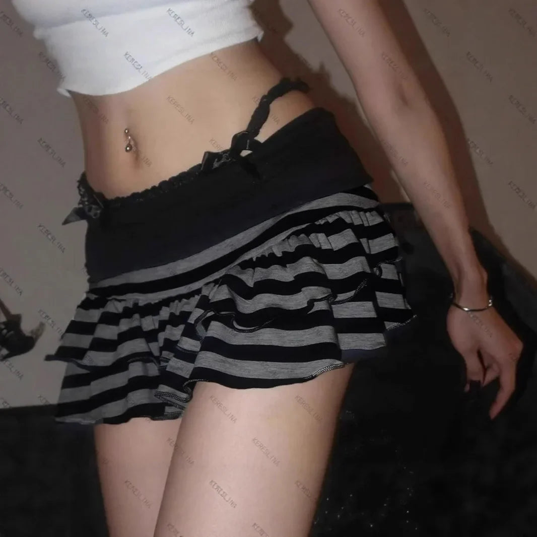 Women’s Y2K Striped Mini Skirt - Color Block A-Line Street Style Fashion Skirt