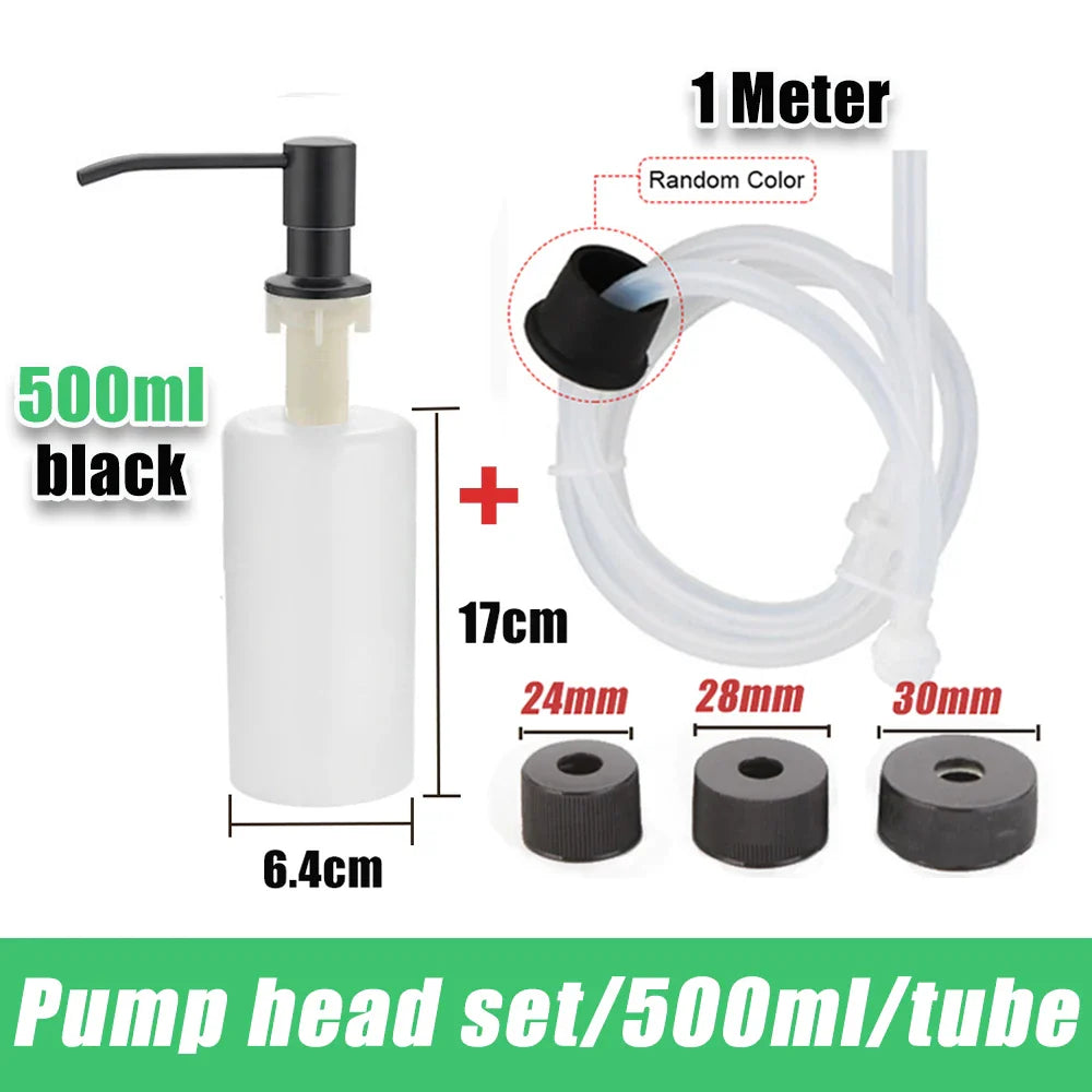 304 Stainless Steel Kitchen Sink Soap Dispenser — Extension Tube & Pump Head for 350/500ml Dish Soap Bottles
