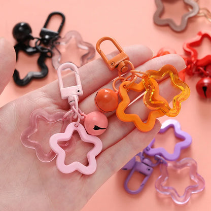 Hollow Star Charm Pendant Keychain – Colorful Acrylic Beads with Bell Bag Lanyard Keyring Jewelry Making Accessories