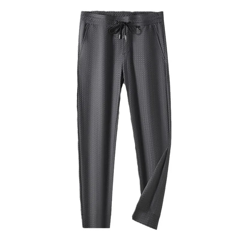 Minglu Men's Casual Pants - Slim-Fit Ice Silk Plaid & Solid Color Quick-Dry Summer Trousers 5XL