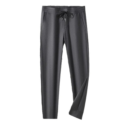 Minglu Men's Casual Pants - Slim-Fit Ice Silk Plaid & Solid Color Quick-Dry Summer Trousers 5XL