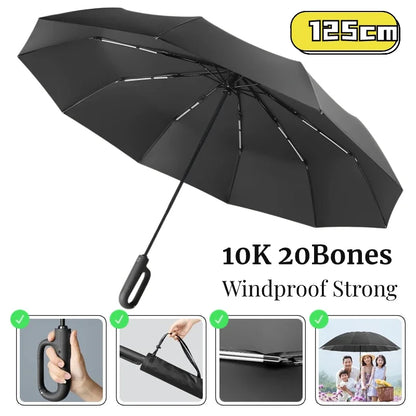 Ultimate 125CM Windproof Folding Umbrella for Men - Double Bone, Reinforced, and Water Resistant with Large Buckle Handle