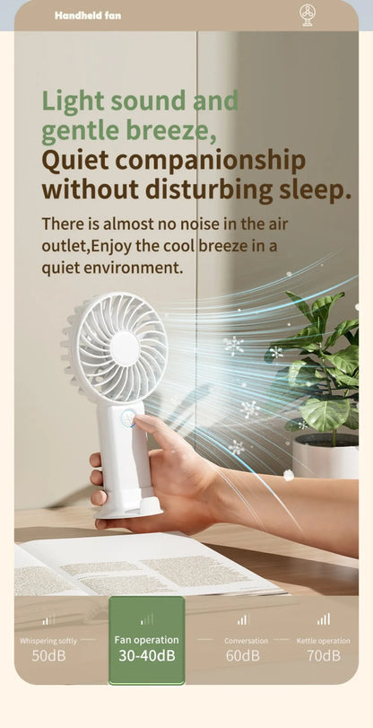 Portable Mini USB Fan – Handheld & Desktop Fan with Phone Holder, 3-Speed Adjustable Wind, Long Battery Life, Multi-Function Cooling Fan