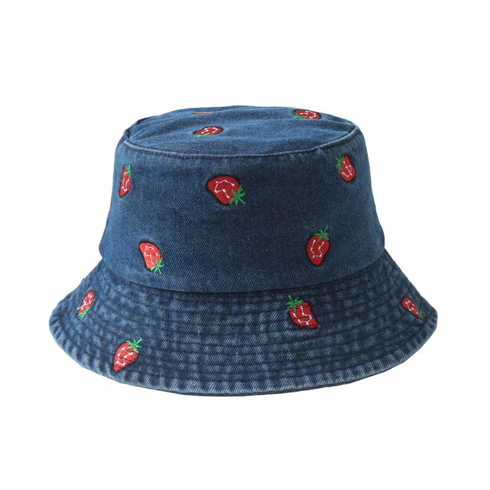 Embroidered Denim Bucket Hat – Summer Beach Fisherman Sun Hat for Men & Women | Cute Travel Cotton Sun Protection Cap, Wholesale Style