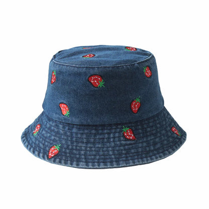 Embroidered Denim Bucket Hat – Summer Beach Fisherman Sun Hat for Men & Women | Cute Travel Cotton Sun Protection Cap, Wholesale Style