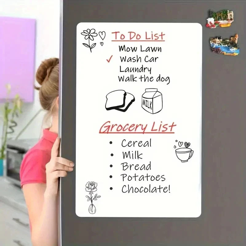 Magnetic Dry Erase Board for Refrigerator – Flexible Whiteboard Sheet with Marker, Erasable Kitchen Memo & Grocery List (A3, A4, A5)
