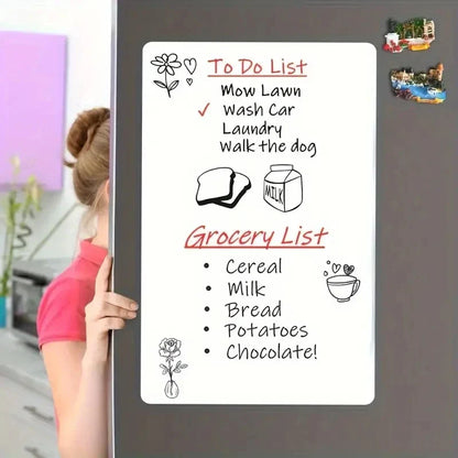 Magnetic Dry Erase Board for Refrigerator – Flexible Whiteboard Sheet with Marker, Erasable Kitchen Memo & Grocery List (A3, A4, A5)