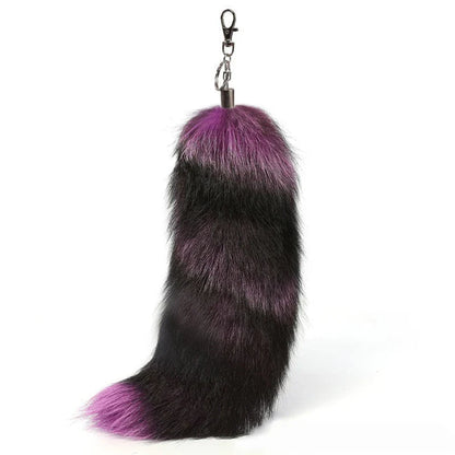 Natural Fox Fur Tail Keychain – 40cm Furry Racoon Bag Charm & Fluffy Keyring Accessory for Women