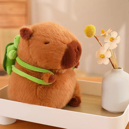Cute Turtle & Capybara Plush Backpack Pendant – Strawberry Hat Soft Stuffed Toy for Kids Birthday Gift