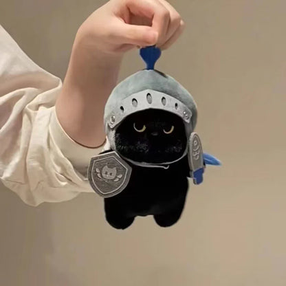 Q Version Knight Cat Doll Toy, Kitty Cat Backpack Pendant, Companion Doll Bag Pendant, Cute Black Cat Toy for Children’s Birthday Gift