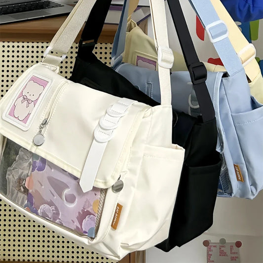 Y2K Transparent Ita Crossbody Bag – DIY Badge Display School Bag for Teenage Girls