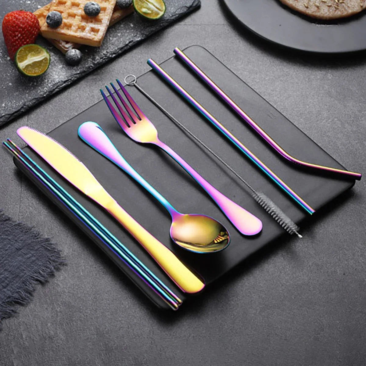 8PCS Portable Tableware Set — Travel Picnic Cutlery with Chopsticks, Fork, Spoon & Knife in Carry Case
